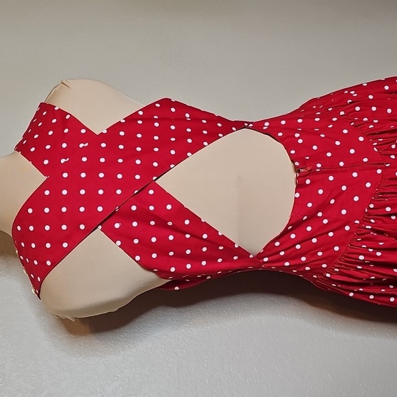 Vintage Red Polka Dot Midi Dress size 8 /med - Picture 4 of 16